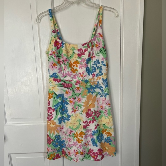 NWT Old Navy Linen Blend Pink/Orange Floral Fit & Flare Cami Mini Dress Size XS - Picture 4 of 16